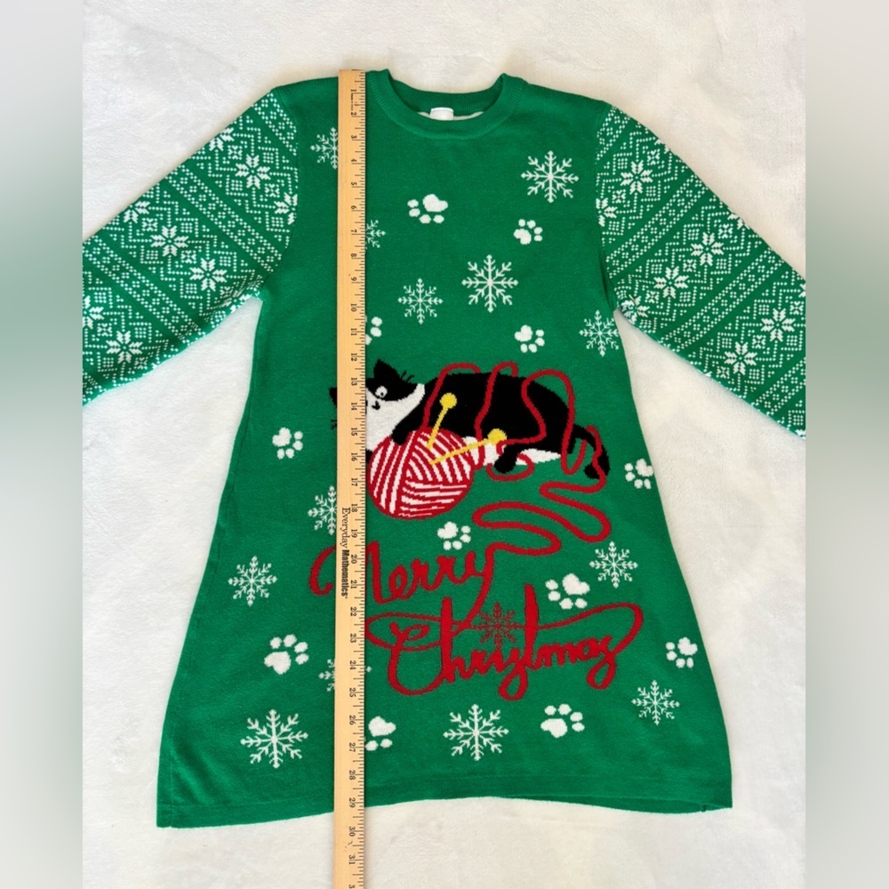 Christmas Dress Green Knit Tunic with Cat Design Long Sleeve Size XXL - Picture 3 of 6